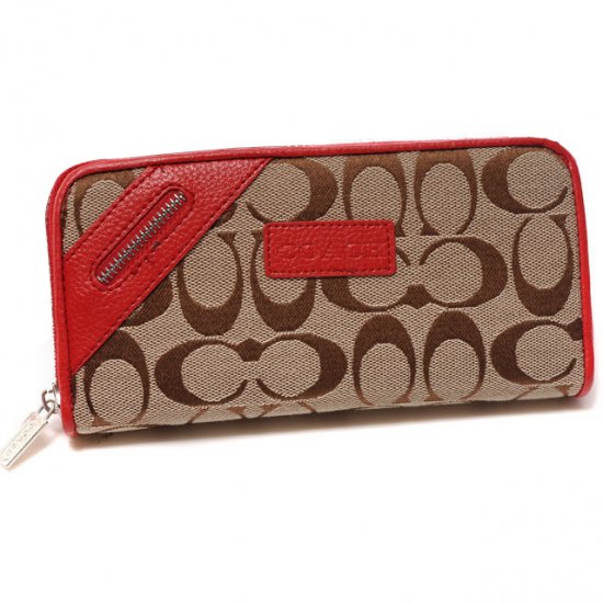 Coach Zip In Signature Large Red Wallets DUH | Women